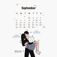 a calendar with an image of a man holding a woman in his lap and the date is