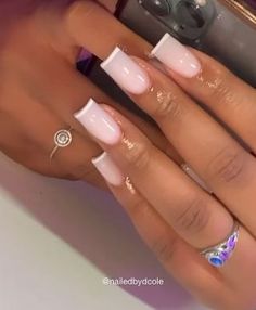 Nails White Outline, Nails With White Outline, Nut White Nails, Nails With White, Milky Nails, Plain Nails, Long Acrylic Nail Designs