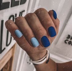 Colorful Matte Nails, Mixed Color Nails, Multi Colored Nails, Blue Manicure, May Nails, Short Gel Nails, Modern Nails, Cute Gel Nails, Blue Nail