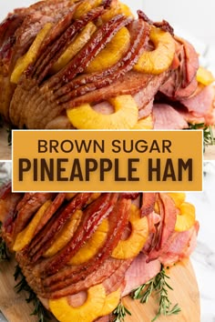 brown sugar pineapple ham on a cutting board