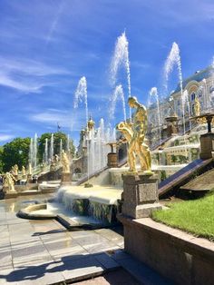 there are many water fountains in the park