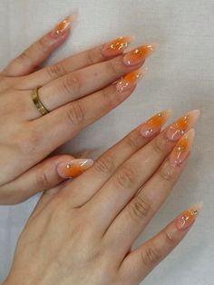 Multicolor  Collar   Colorblock Color Nails Embellished   Nail,Hand & Foot Care Orange Gradient, Soft Nails, Nail Swag, Orange Nails, Manicure Y Pedicure, Fire Nails, Dream Nails, Funky Nails, Pretty Acrylic Nails