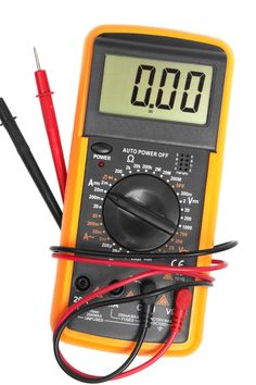 an electronic multimeter with two wires connected to it