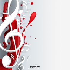 an abstract music background with white and red musical notes on the top of each note