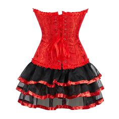 Style: Overbust Corset Set Dress Material: High-quality Polyester Design Details: Rich red and black hues with intricate lace detailing Adjustable corset front for a custom fit Playful ruffled skirt enhancing a feminine silhouette Package Contents: 1 Corset, 1 Skirt Season: Ideal for all seasons due to its versatile style Occasions: Perfect for costume parties, Halloween, theatrical performances, or a romantic evening out Capture the spotlight with this stunning Overbust Corset Dress Set, design Summer Two Piece Outfits, Mesh Mini Skirt, Dirndl Outfit, Strapless Tube Dress, Trendy Spring Outfits, Bandeau Tops, 1920s Flapper Dress, Corset Bustier, Overbust Corset