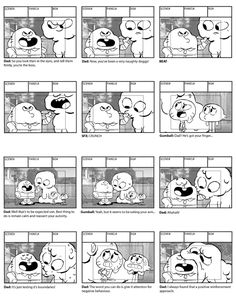 an animation storyboard showing how to draw cartoon characters