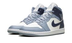 AIR JORDAN 1 MID WMNS "Two-Tone Blue" Air Jordan 1 Zoom Cmft, Blue Jordans, Jordan Grey, February 1, Pinterest Closet, Air Jordan 1 Mid, Jordan 1 Mid, Dream Shoes, Air Jordan 1