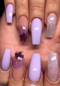 Nail Trends Winter, Nails With Flowers, Gel French Manicure, Unghie Sfumate, Clear Acrylic Nails, Purple Acrylic Nails, Nail Art Trends, Nail Swag, Summer Acrylic Nails