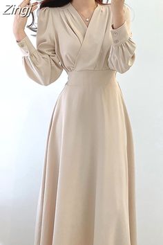 Midi A Line Dress, Korean Office, Sweater Dress Casual, A Line Maxi Dress, Long Midi, Kpop Style, Midi Dress Style, High Waist Dress, Korean Fashion Women