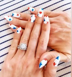 Cute 4th Of July Nails, Teen Nails, Festive Nail Designs, Nails Holiday, Blue Acrylic Nails, 4th Of July Nails