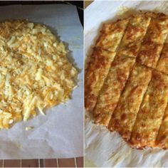 two pictures side by side, one with cheese and the other with pasta on it