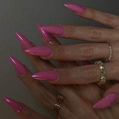 Hot Pink Gel X Nails, Summer Acrylic Almond Nails, Claw Nails Designs Stilettos, Summer Pink Nails Design, Gel X Stiletto Nails, Pink October Nails, Pink Nails Stiletto, Pink Gel X Nails, Hot Pink Almond Nails