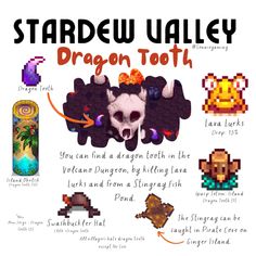 the stardew valley dragon toolh is shown in this poster, with instructions for how to use it