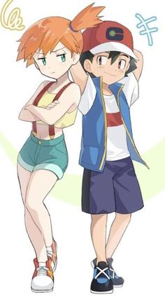 two anime characters standing next to each other