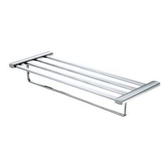 stainless steel towel rack with three bars on the bottom and one bar at the top