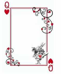 a card with hearts on it and an image of the alice rabbit holding a heart