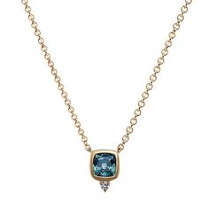 Add a pop of color to any outfit with this lovely sapphire and diamond necklace. Measuring a 9 on the Mohs scale  the natural teal sapphire is strong enough to be worn daily. The accenting natural diamond has been selected for exceptional sparkle and brilliance. The 14-karat yellow gold has added alloys that make a bright and consistent shade that will never fade. The lobster clasp has a locking lever mechanism that will hold this necklace securely in place. Teal Sapphire Necklace Dainty, Sapphire Diamond Necklace Shane Co., Spinel Necklace, Sapphire Diamond Pendant, Teal Sapphire, Mohs Scale, Sapphire Earrings, Sapphire Diamond, Diamond Pendant