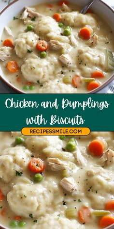 chicken and dumplings with biscuits in a white bowl