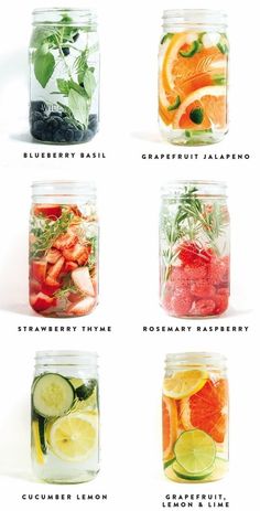 an iphone screen showing different jars filled with fruit and vegetables, including lemons, cucumber, blueberries, strawberries, raspberry