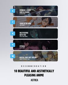 an anime movie poster with the title'10 beautiful and aesthetically pleasing anime characters