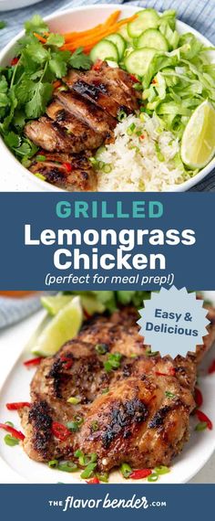 grilled lemongrass chicken served with rice and vegetables