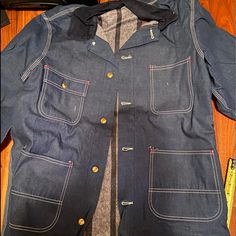 Perfect Deadstock. Never Worn. Gorgeous Fitted Denim Outerwear With Contrast Stitching For Work, Fitted Outerwear With Contrast Stitching For Work, Cotton Outerwear With Contrast Stitching For Work, Chore Coat, Fashion Illustration, Mens Jackets, Jackets & Coats, Man Shop, Pattern