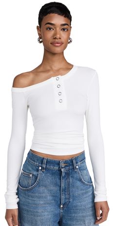 Find THE LINE BY K Harley Top on Editorialist. Fabric: Lightweight ribbed jersey. Off-shoulder neckline. Long sleeves. Partial snap button placket. Shell: 95% rayon/5% spandex. Wash cold. Made in the USA. Measurements: Measurements from size XS Length: 20.75in / 53.0cm, from shoulder Fitted Button Closure Top, Fitted Versatile Tops With Button Closure, Fitted Versatile Top With Button Closure, Versatile Fitted Tops With Button Closure, The Line By K, Line By K, White Off Shoulder, Henley Top, Top Fabric