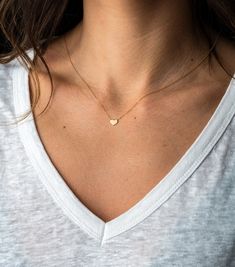 "14K Gold Heart Necklace, Tiny Gold Heart Necklace, Mini Heart Necklace, I love you Necklace, Sideways Necklace, Handmade Gift for Girlfriend 𝐏𝐑𝐎𝐃𝐔𝐂𝐓 𝐃𝐄𝐓𝐀𝐈𝐋𝐒 Made of 14K yellow gold. width: 0.8 cm - 0.31 inches height: 0.5 cm - 0.19 inches length: 40 cm - 15.7\" weight: 0.8 gr ✦ Handmade in Greece 𝐒𝐇𝐈𝐏𝐏𝐈𝐍𝐆 *We ship worldwide by DHL Express! Free Shipping for orders over 100€! *Europe Transit Time : 1-2 working days / All other countries Transit Time: 2-5 working days * We p Minimalist Heart-shaped Jewelry For Anniversary, Everyday Fine Jewelry Heart Pendant Necklace, Heart Cut Everyday Necklace With Heart Charm, Dainty Heart Charm Necklace For Anniversary, Dainty Heart-shaped Necklace For Anniversary Gift, Dainty Heart Necklace For Anniversary Gift, Fine Jewelry Heart Charm Necklace, Minimalist Heart Cut Necklace For Anniversary, Mother's Day Heart-shaped Fine Jewelry Necklace