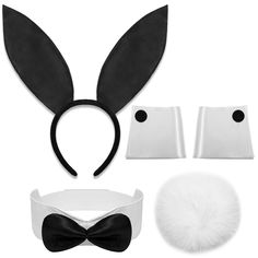 a set of accessories including a bow tie, headband and ears