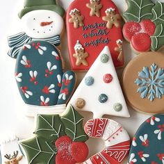 christmas cookies decorated with frosting and decorations