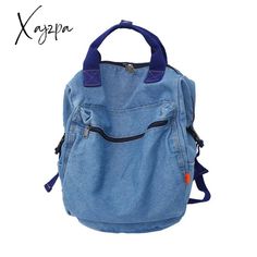 Xajzpa - Fashion Women Backpack New Denim Travel Bag Quality School Bolsa Feminina Student Book Denim Blue Backpack For Travel And Back To School, Denim Blue Backpack For Everyday And Back To School, Casual Large Capacity Backpack For Summer, Casual Large Capacity Backpack For Spring, Casual Large Capacity Summer Backpack, Casual Light Blue Denim Bag, Trendy Light Blue Backpack For Back To School, Casual Spring Rectangular Backpack, Trendy Cotton Backpack With Large Capacity