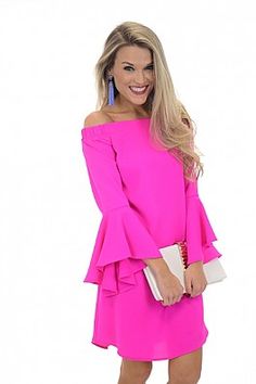 Fuchsia Fanatic Dress :: NEW ARRIVALS :: The Blue Door Boutique Summer Party Mini Dress With Bell Sleeves, Chic Bell Sleeve Mini Dress For Evening, Chic Bell Sleeve Mini Dress For Brunch, Chic Mini Dress With Bell Sleeves For Party, Chic Party Dresses With Bell Sleeves, Chic Bell Sleeve Party Dress, Chic Bell Sleeve Mini Dress For Cocktail, Chic Bell Sleeve Dresses For Night Out, Casual Cocktail Dress