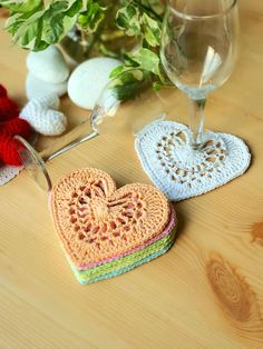 Are you looking for a unique hand made gift this valentine or for the house warming this is the perfect pattern for you. These are quick and easy coasters which can me made in different colors. Crochet coaster pattern with size 2 baby weight cotton yarn. Very easy to follow pattern with step by step  pictures. There is 1 PDF with pictures for ease of understanding. These doily/coasters are a perfect hostess or housewarming gift.  The pattern uses 100% cotton and a 2.5mm crochet hook. If you have Doily Table Setting, Valentines Table Setting, Valentines Table Decor, Valentines Table, Heart Coaster, Valentine Table Decorations, Coaster Pattern, Perfect Hostess, Crochet Coaster Pattern