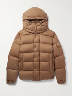 Moncler created its first heavy-duty jacket in 1952 to protect workers from the harshest climates. This one is made from insulating wool-flannel with the label's signature 'boudin' quilting and padded with down for warmth. It's designed to comfortably accommodate layers underneath and kitted out with ample pockets for storing your keys and cards. Small to size. See Size & Fit notes. Cold Weather Wool Outerwear With Double-lined Hood, Wool Outerwear With Double-lined Hood For Cold Weather, Wool Outerwear With Detachable Hood For Cold Weather, Heavyweight Winter Outerwear With Drawstring Hood, Wool Hooded Outerwear For Outdoor, Hooded Wool Outerwear For Outdoor, Wool Hooded Outerwear With Drawstring, Brown Wool Outerwear For Outdoor, Classic Winter Hooded Jacket For Outdoor