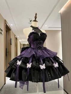 Black and Purple Butterfly Princess Dress Halter Neck Jumper Skirt Butterfly Princess Dress, Butterfly Princess, Dress Halter Neck, Jumper Skirt, Dress Design Sketches, Kawaii Fashion Outfits, Goth Dress, Dress Halter, Fairytale Dress