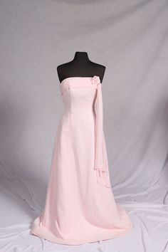 Elegant long light pink formal dress. Adorned with a matching pink rose on the bust. Made by Modern Maids Size US 10 This is used but in great condition. If you have any questions, please feel free to message me. Formal Pink Bridesmaid Dress With Fitted Bodice, Rose Wedding Dress With Rose Detail, Light Pink Formal Dress, Light Pink Formal Dresses, Pink Formal Dress, Long Formal Dress, Pink Formal Dresses, Long Lights, Long Light