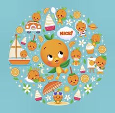 an orange surrounded by many different types of fruits and other things in the shape of a circle