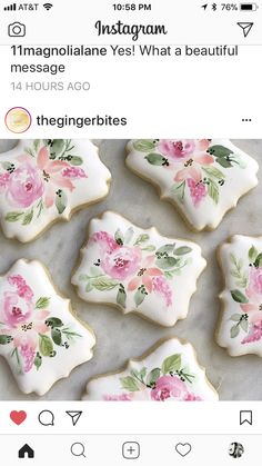 some cookies that are decorated with pink flowers on top of each other and the words instagram