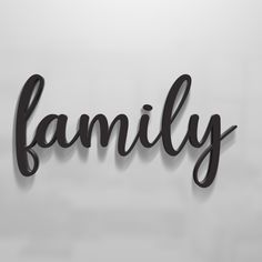 the word family written in cursive black ink on a white background with shadow