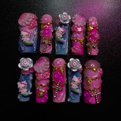 Deco Nails, Generator Accessories, Tap Tap, Pink Nail, Nails Inspo, Nails Design, Blue Nails, Black Nails, Almond Nails