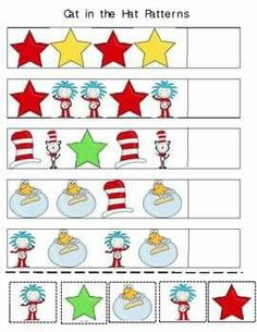 the cat in the hat pattern worksheet for children to learn how to read