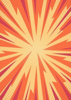 an orange and yellow burst background with halftone dots in the center, as if it were pop art