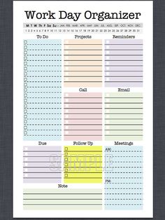 the printable work day organizer