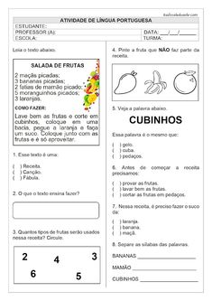 the spanish language worksheet for students to learn how to use fruits and vegetables