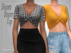 two women wearing crop tops and denim shorts