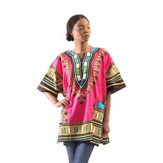 "Dashiki is size 1X and fits up to a 60\" chest measurement. Pink" Church Activities, School Events, African Fabric, Family Gatherings, African Clothing, African Print, African Fashion, Unisex Clothing, Cotton Material