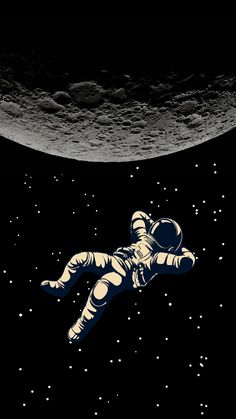 an astronaut floating in space next to the moon