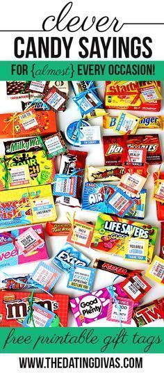 many candy bars with the words clever candy sayings for everyone every occasion on them