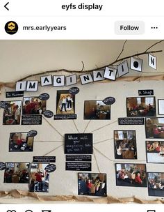 a bulletin board with pictures and words on it