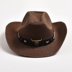 Get ready to elevate your style with this cowboy hat, perfect for men and women. The simple solid pattern and the eye-catching bullhead decoration, give it a clean and classy look with a touch of uniqueness. Made from high-quality paper and polyester, this hat offers sun protection, making it ideal for outdoor activities. Don't miss out on this convenient and stylish choice! Specifications Style: Casual Place Of Origin: China (Mainland) Pattern Type: Solid Origin: Mainland China Material: Paper,Polyester Item Type: Cowboy Hats Gender: MEN Feature: Sun protection Department Name: Adult CN: Zhejiang Brand Name: GeraldBlack Applicable Season: Spring and Summer Applicable Scene: Travel When purchasing clothing, shoes, and/or belts; please follow the size chart. Please click on "Size Charts" lo Bull Head Decor, Head Decoration, Bull Head, Western Cowboy Hats, Western Decor, Solid Pattern, Cowboy Hat, Body Shapers, Western Cowboy